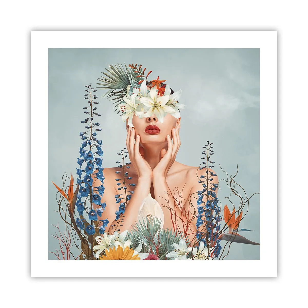 Poster - Vrouw - bloem - 50x50 cm