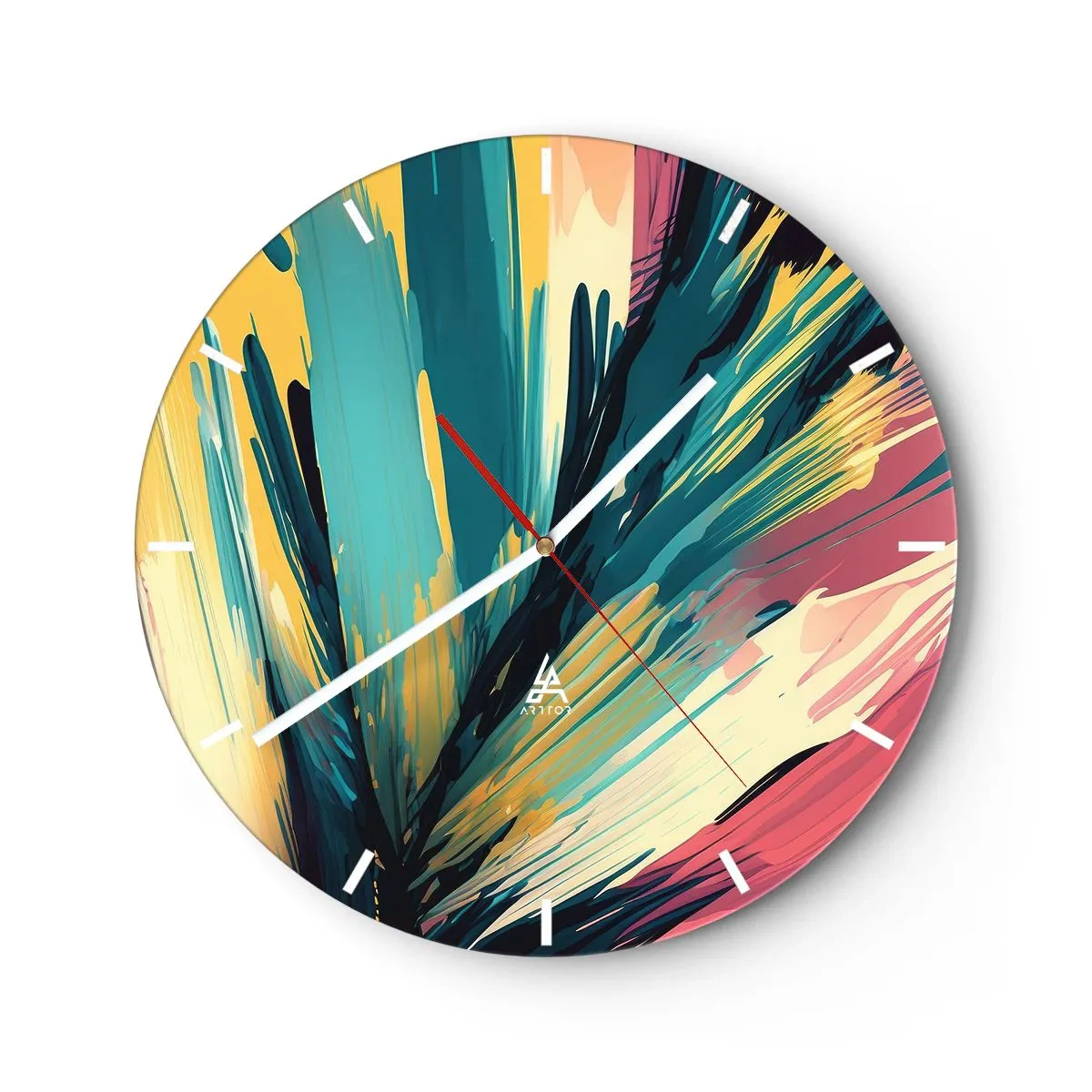 Wandklok - Klok - Een explosie van kleuren in de stijl van expressieve penseelstreken. - 30x30cm - Compositie – een explosie van vreugde - Moderne wanddecoratie voor woonkamer, keuken en slaapkamer ARTTOR