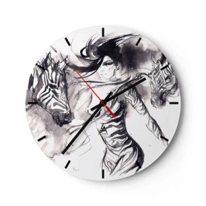 Wandklok - Klok - Een vrouw in een artistieke vorm die danst met twee verzamelde mensen - 30x30cm - Dansend met de zebra's - Moderne wanddecoratie voor woonkamer, keuken en slaapkamer ARTTOR