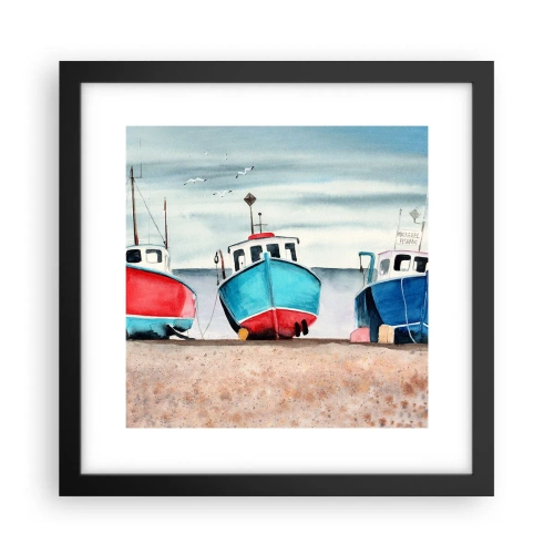 Poster in een zwarte lijst - Klaar om te vissen - 30x30 cm
