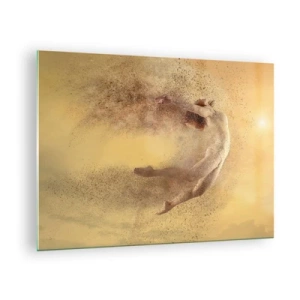 Schilderen op glas - Een danseres in een dynamische compositie tegen een gouden achtergrond - 70x50cm - In dansende extase - Moderne wanddecoratie voor woonkamer en slaapkamer ARTTOR