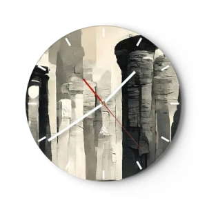 Wandklok - Klok - Monumentale zuilen in schilderachtige beige- en grijstinten - 30x30cm - De majesteit van de oudheid - Moderne wanddecoratie voor woonkamer, keuken en slaapkamer ARTTOR