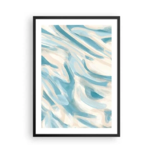 Poster in een zwarte lijst - Abstracte golven in blauwe en beige tinten - 50x70cm - Lente briesjes - Moderne wanddecoratie voor woonkamer en slaapkamer ARTTOR