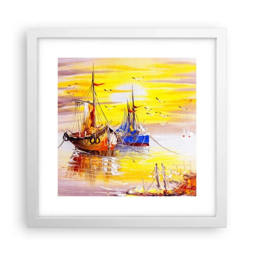 Poster in een witte lijst - Een welverdiende rust in de haven - 30x30 cm