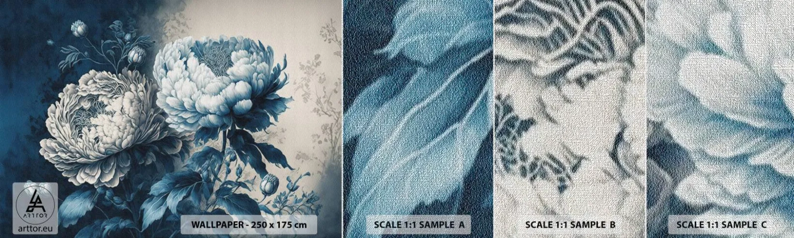 Fotobehang Monster Premium Canvas - Bij elkaar passend paar - Bloemen, Klassiek, rococo - 100x30 cm