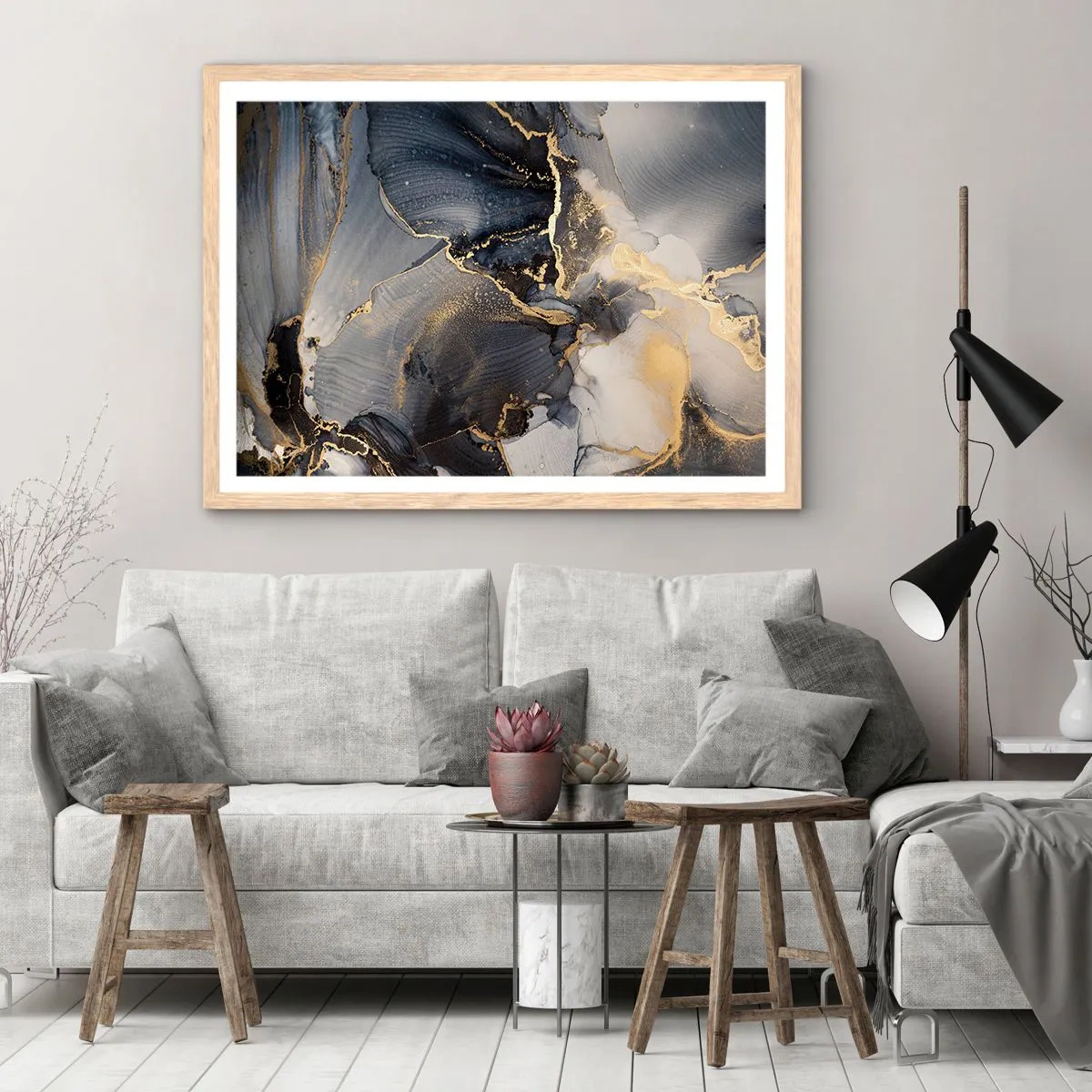 Een poster in een licht eiken lijst - Stenen leven - 100x70 cm