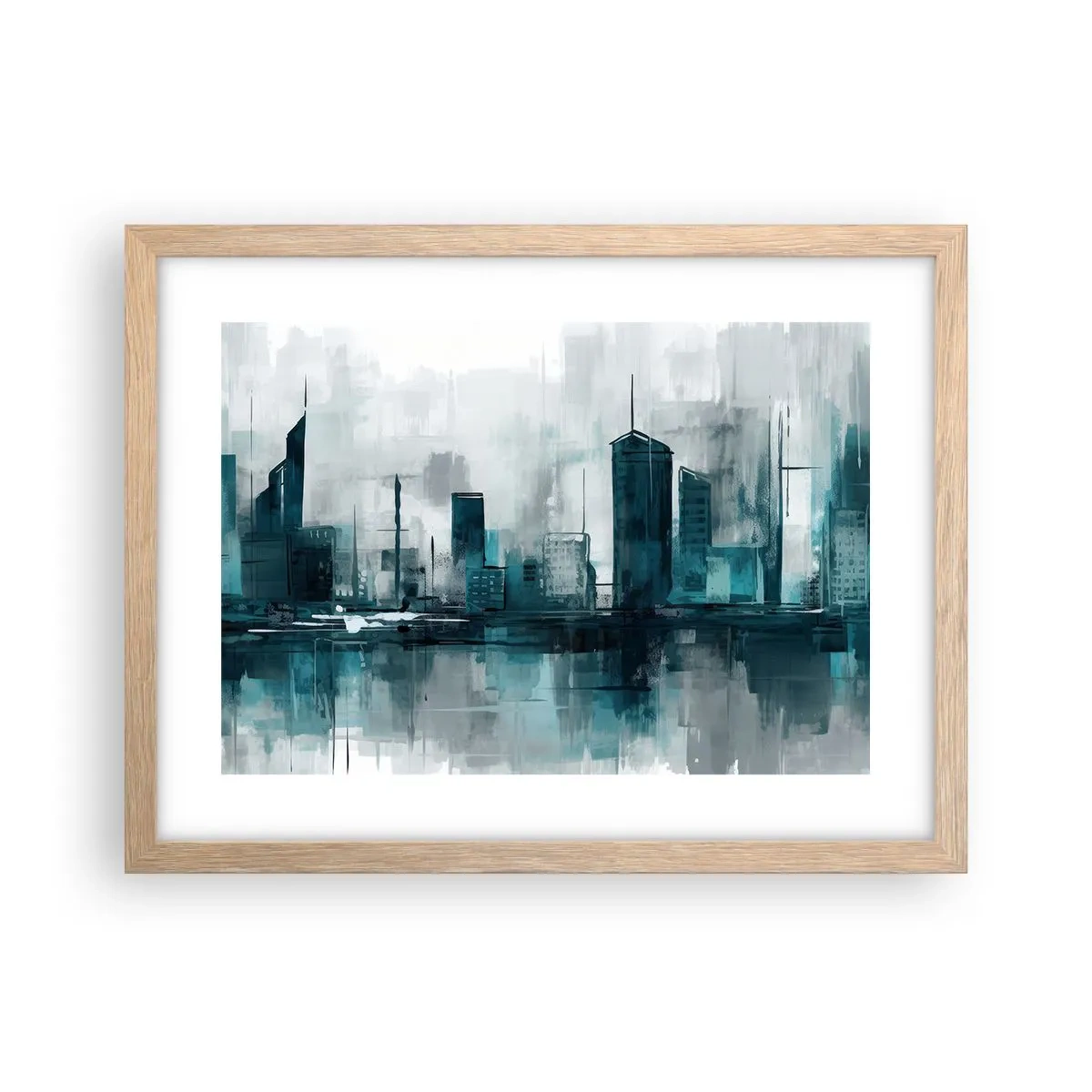 Een poster in een licht eiken lijst - Een stad in de kleur van regen - 40x30 cm