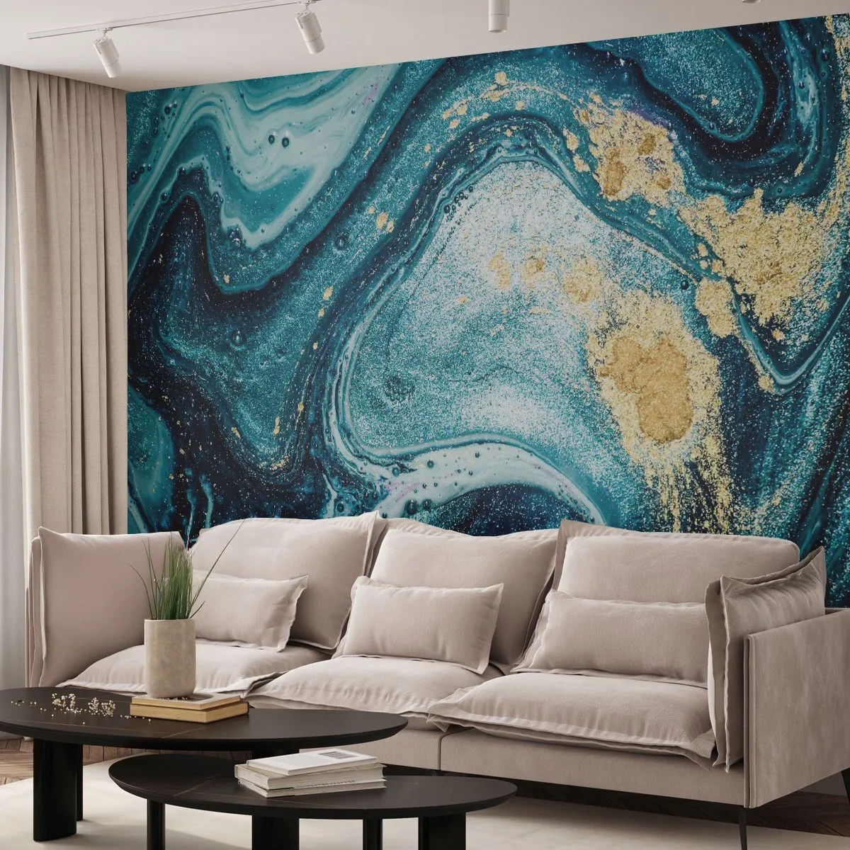 Fotobehang Premium Sand - Blauwe draaikolk - Abstractie, Deel, Modern patroon - 300x210 cm