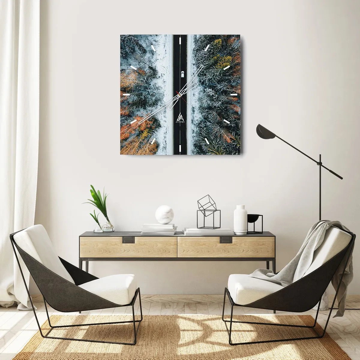 Wandklok - Klok - Snijd door het winterbos - 40x40 cm