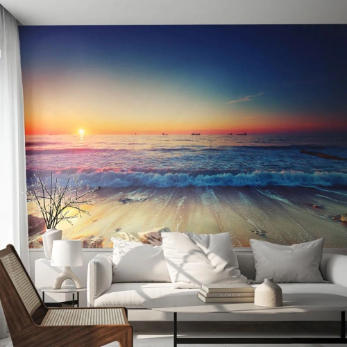 Fotobehang Premium Sand - Hoe zit het met de horizon? - Landschap, Zee, Zonsondergang - 500x350 cm