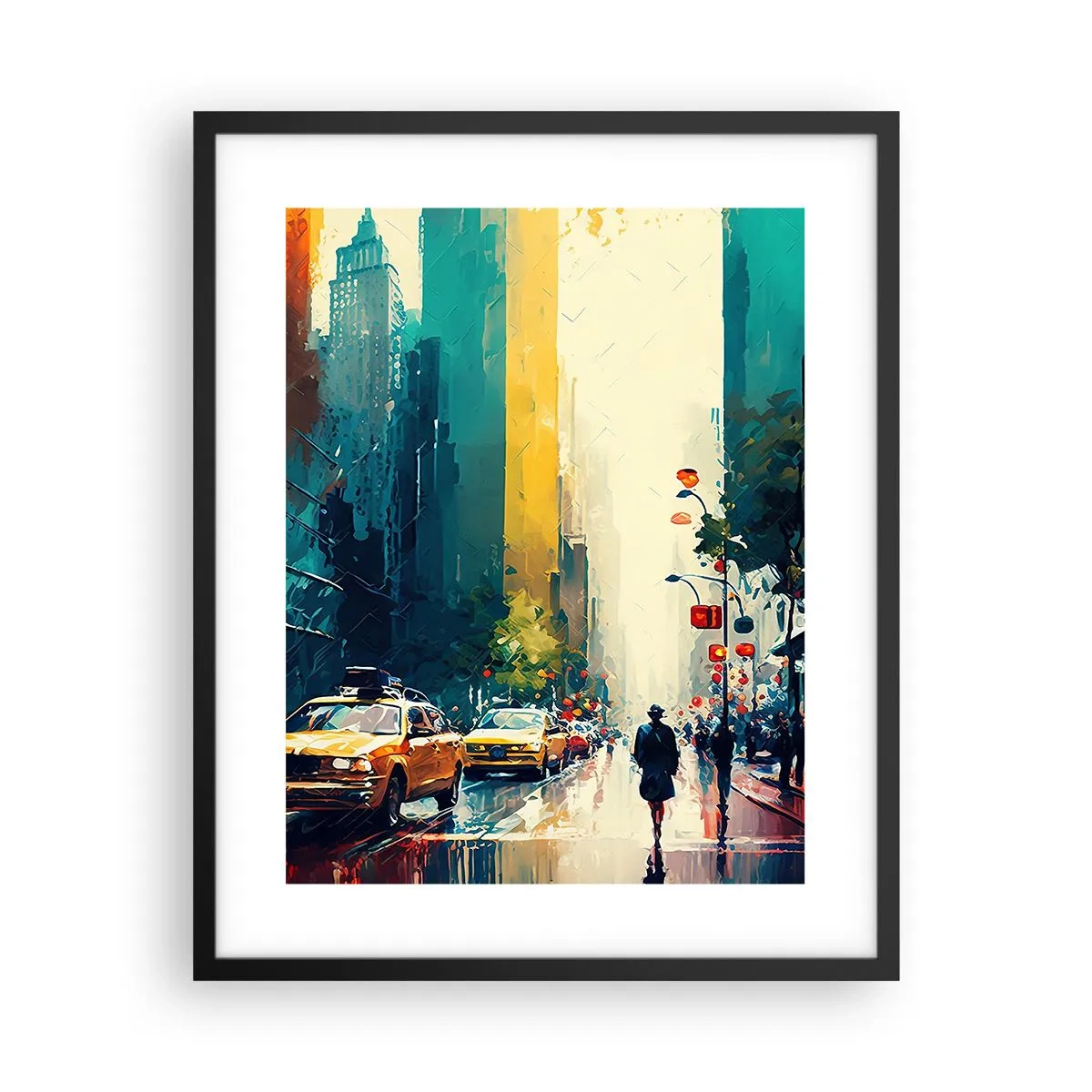 Poster in een zwarte lijst - New York – zelfs de regen is hier kleurrijk - 40x50 cm