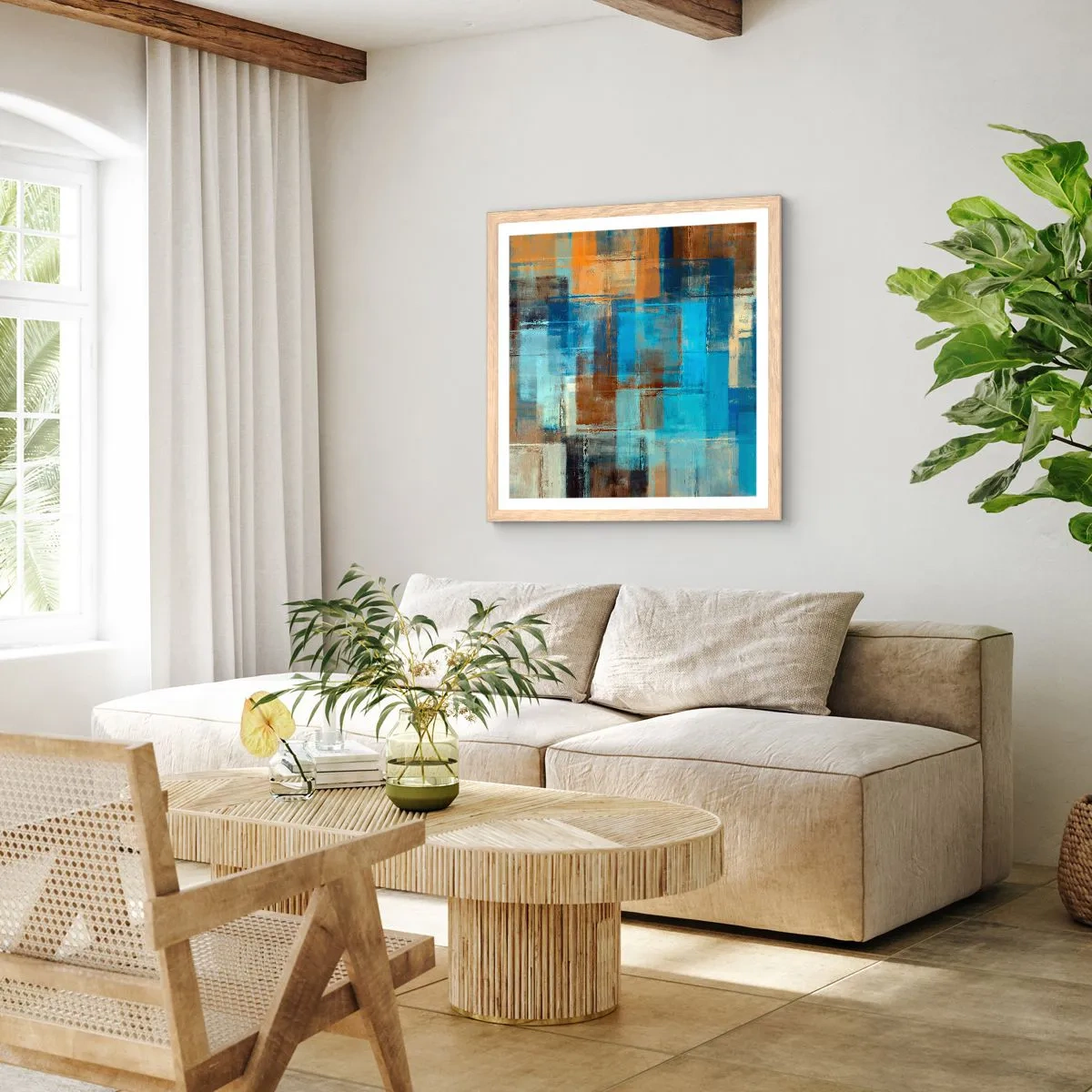 Een poster in een licht eiken lijst - Door de blauwe sluier - 30x30 cm