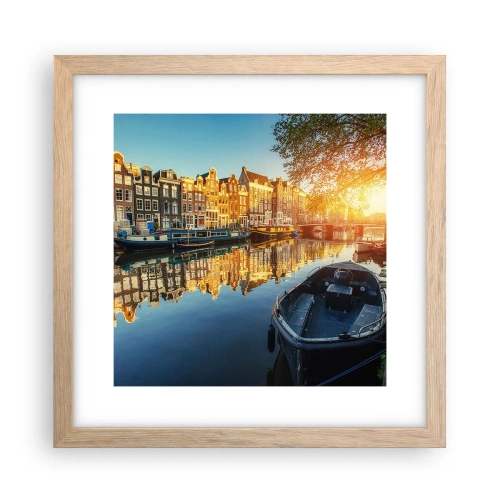 Een poster in een licht eiken lijst - Ochtend in Amsterdam - 30x30 cm