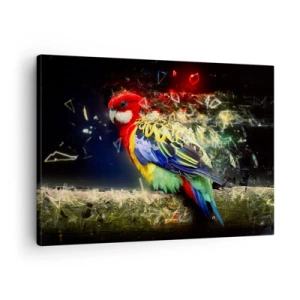 Schilderen op canvas - Een papegaai in levendige kleuren tegen een achtergrond van lichteffecten - 70x50cm - Boodschapper van uitstraling - Moderne wanddecoratie voor woonkamer en slaapkamer ARTTOR