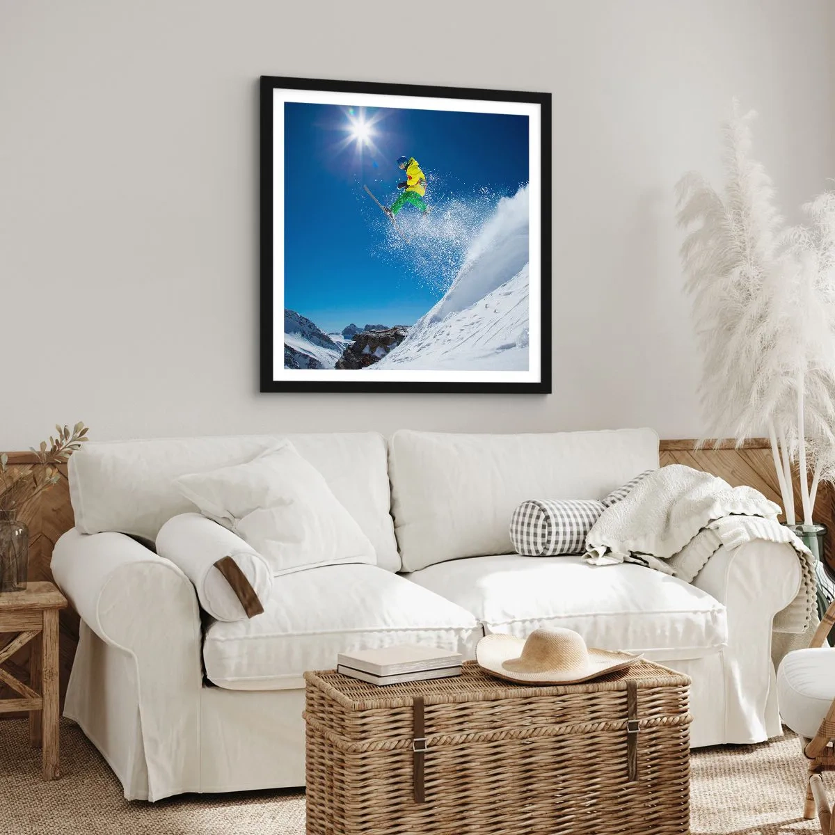 Poster in een zwarte lijst - Dansend met de bergen - 40x40 cm