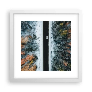 Poster in een witte lijst - Snijd door het winterbos - 30x30 cm