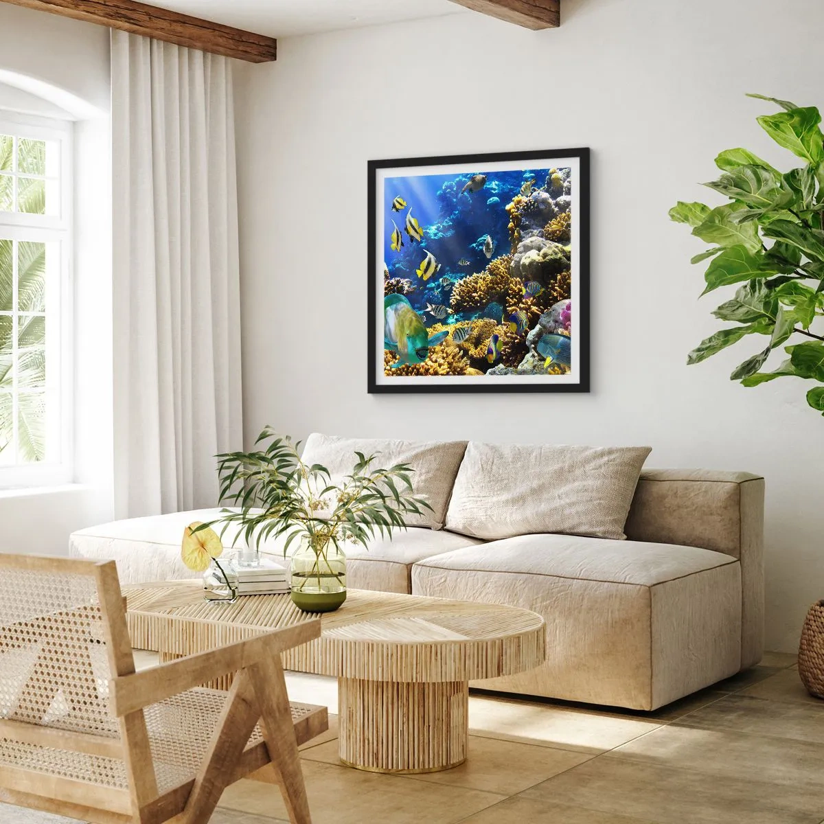 Poster in een zwarte lijst - Veel verkeer op de vakantieroute - 50x50 cm