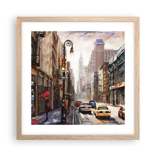 Een poster in een licht eiken lijst - New York - ook kleurrijk in de regen - 40x40 cm