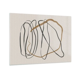Schilderen op glas - Expressieve compositie van lijnen in zwart en bruin op een lichte achtergrond. - 70x50cm - Compositie – loopdans - Moderne wanddecoratie voor woonkamer en slaapkamer ARTTOR