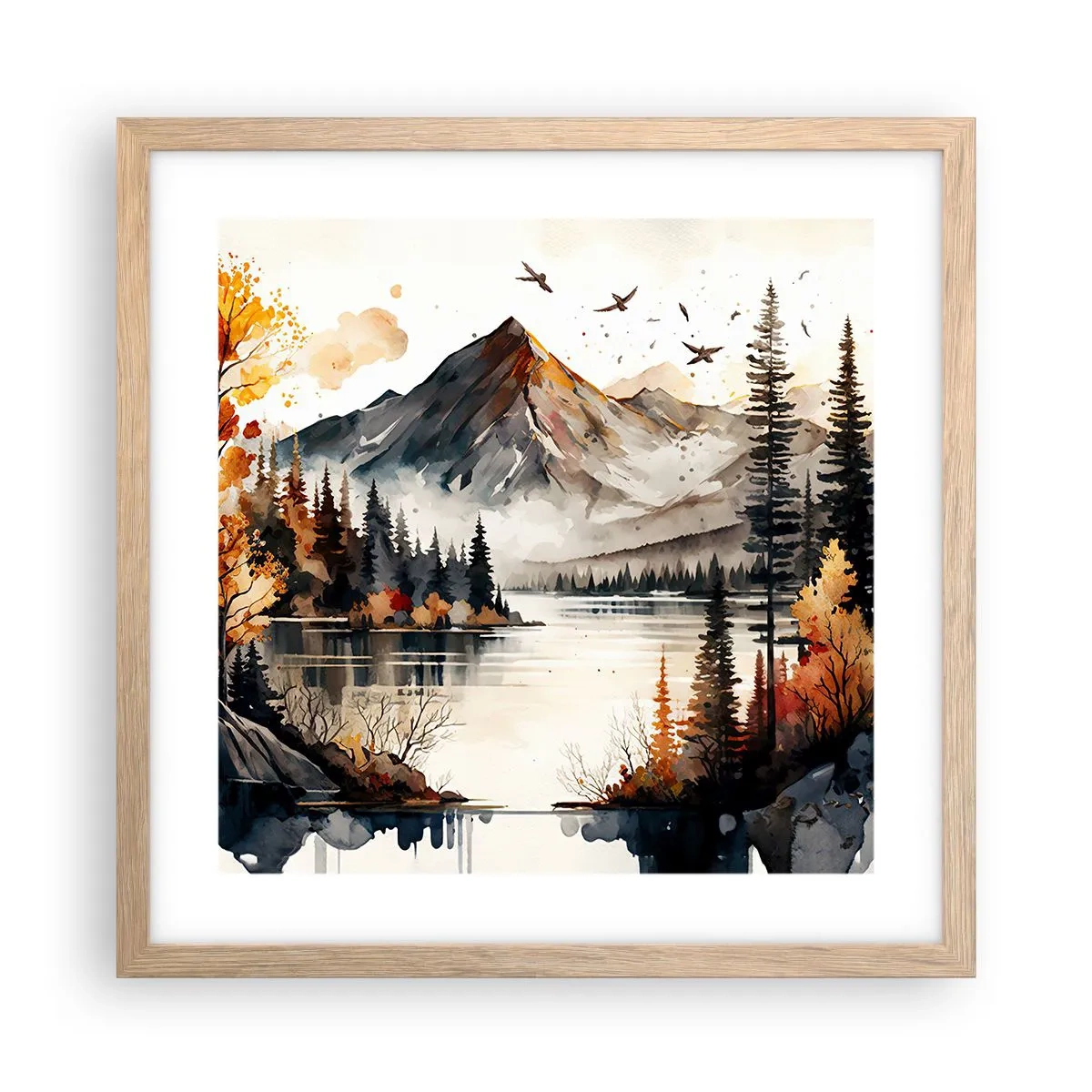 Een poster in een licht eiken lijst - Gouden herfst in de bergen - 40x40 cm