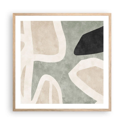 Een poster in een licht eiken lijst - Compositie met een zwart motief - 60x60 cm