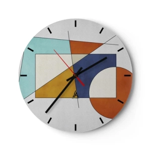 Wandklok - Klok - Kleurrijke geometrische compositie met rechthoeken en cirkels - 30x30cm - Abstractie: modernistisch plezier - Moderne wanddecoratie voor woonkamer, keuken en slaapkamer ARTTOR