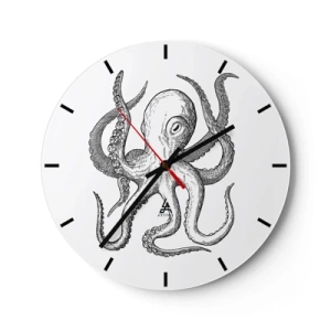 Wandklok - Klok - Vintage octopusillustratie op witte achtergrond - 30x30cm - Dansend met de golven - Moderne wanddecoratie voor woonkamer, keuken en slaapkamer ARTTOR
