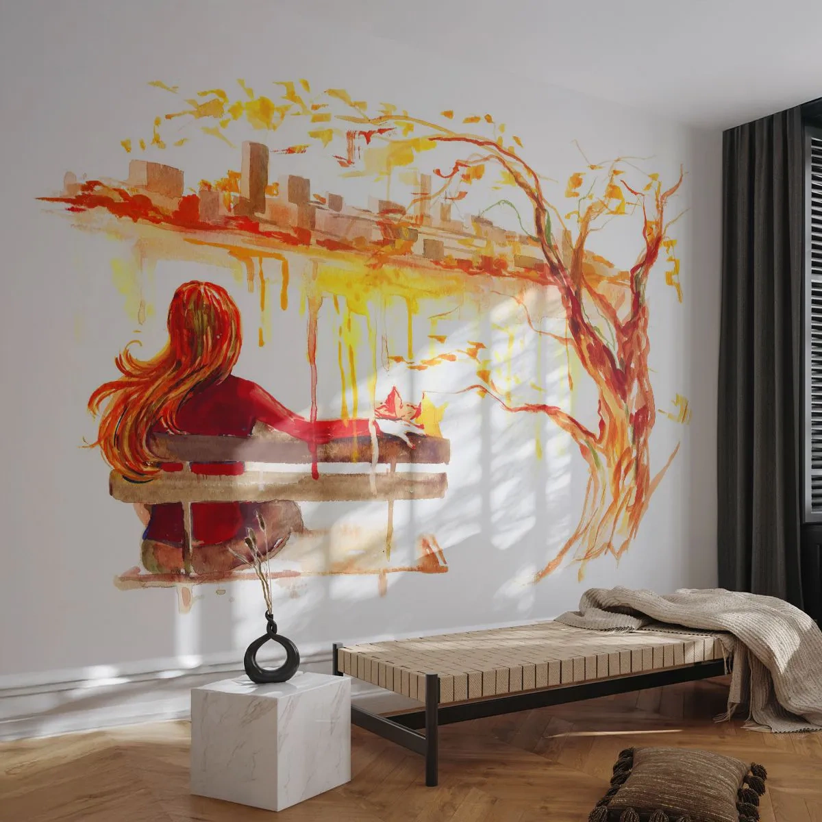 Fotobehang Premium Sand - Een moment van bezinning - Landschap, Stad, Architectuur - 100x70 cm