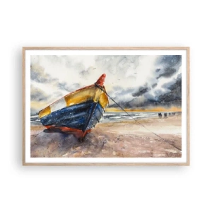Een poster in een licht eiken lijst - Rust aan de kust - 100x70 cm