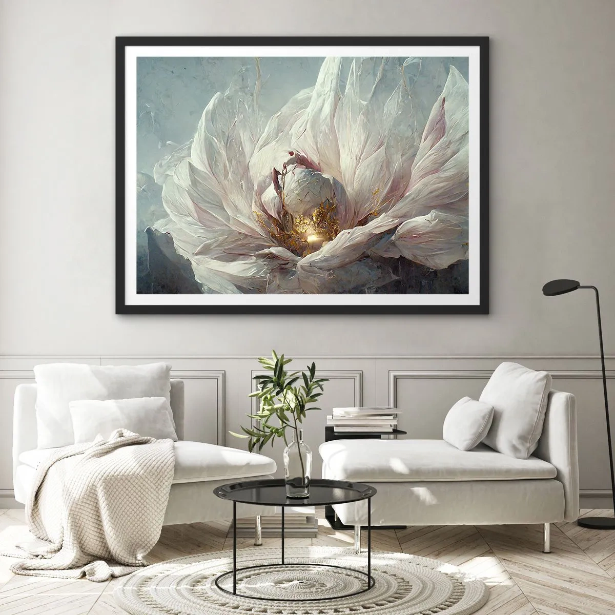 Poster in een zwarte lijst - Hij bloeit eens in de honderd jaar - 50x40 cm