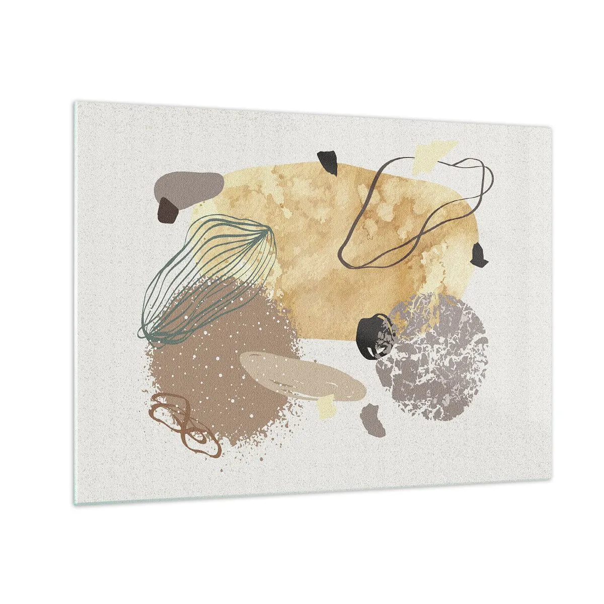 Schilderen op glas - Beige en bruine abstractie met onregelmatige vormen - 70x50cm - Toegepaste plumcologie - Moderne wanddecoratie voor woonkamer en slaapkamer ARTTOR