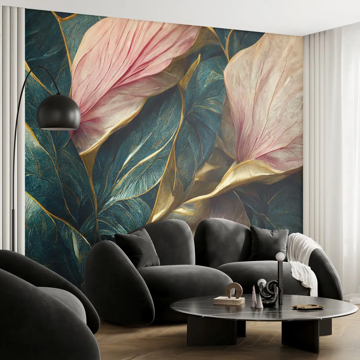 Fotobehang Standard Eco - Natuurlijke elegantie en stijl - Art-deco, Bloemen, Elegantie - 500x350 cm
