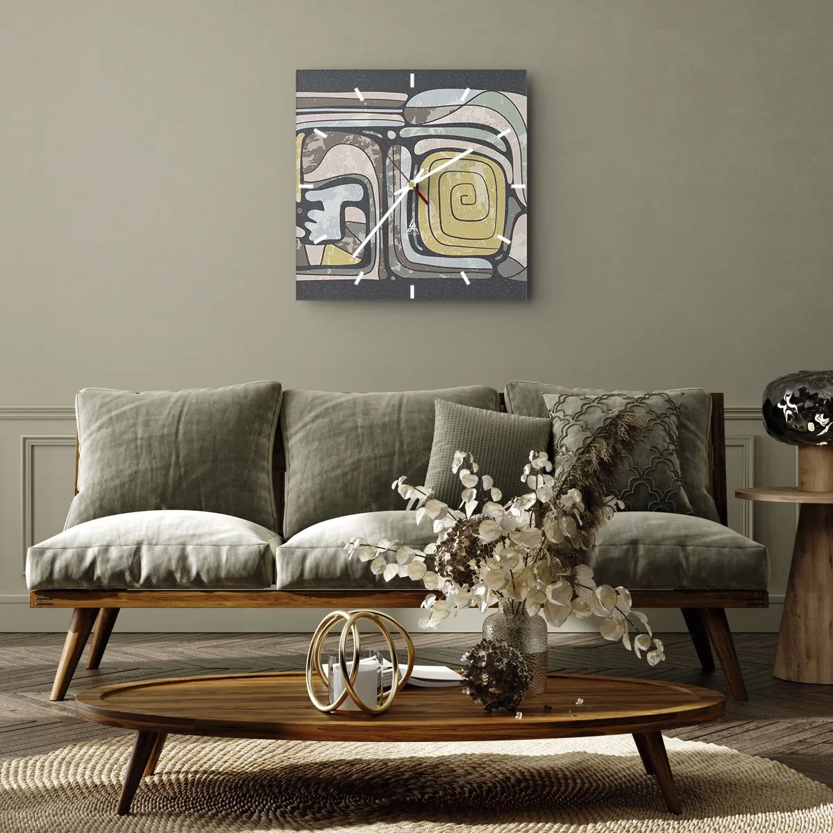 Wandklok - Klok - Abstractie in de precolumbiaanse geest - 40x40 cm