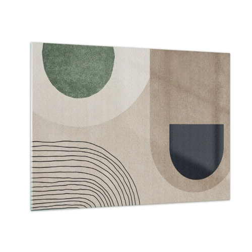 Schilderen op glas - Abstracte geometrische figuren in gedempte kleuren - 70x50cm - De zachtheid van het ovaal - Moderne wanddecoratie voor woonkamer en slaapkamer ARTTOR