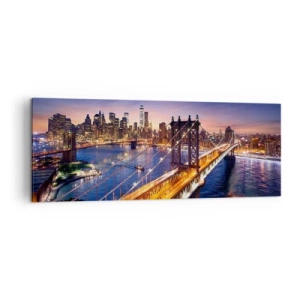 Schilderen op canvas - Een stralende brug naar het hart van de stad - 140x50 cm