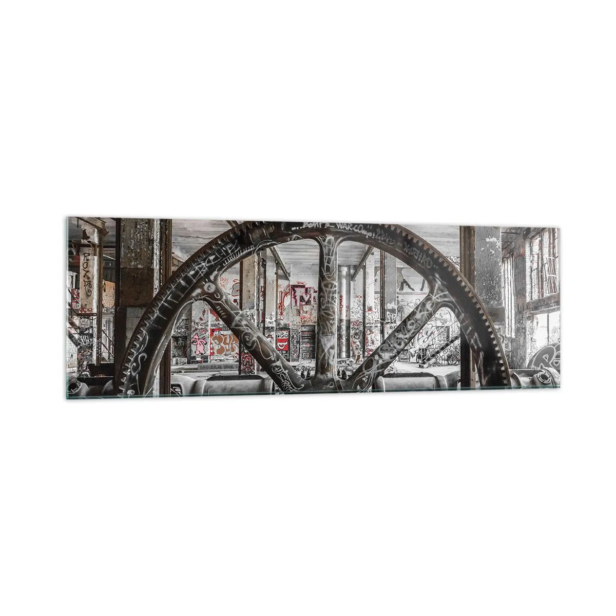 Schilderen op glas - Het geheime leven van de fabriek - 160x50 cm