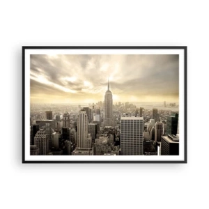 Poster in een zwarte lijst - New York geweven van grijs - 100x70 cm