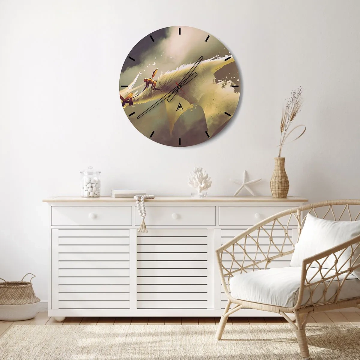 Wandklok - Klok - Een held in de strijd tegen een mystiek landschap - 30x30cm - De wereld te hulp - Moderne wanddecoratie voor woonkamer, keuken en slaapkamer ARTTOR