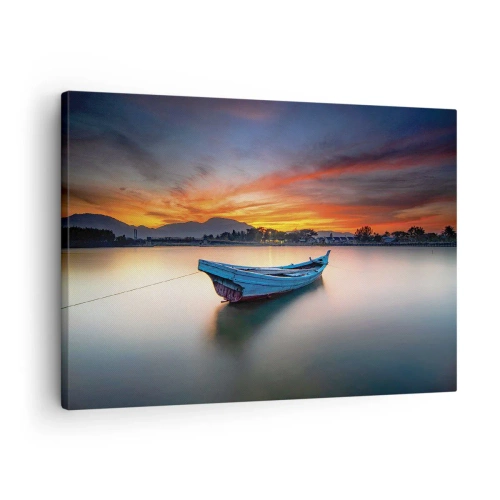 Schilderen op canvas - Een boot op het water tijdens een schilderachtige zonsondergang - 70x50cm - Een goede nacht komt eraan - Moderne wanddecoratie voor woonkamer en slaapkamer ARTTOR