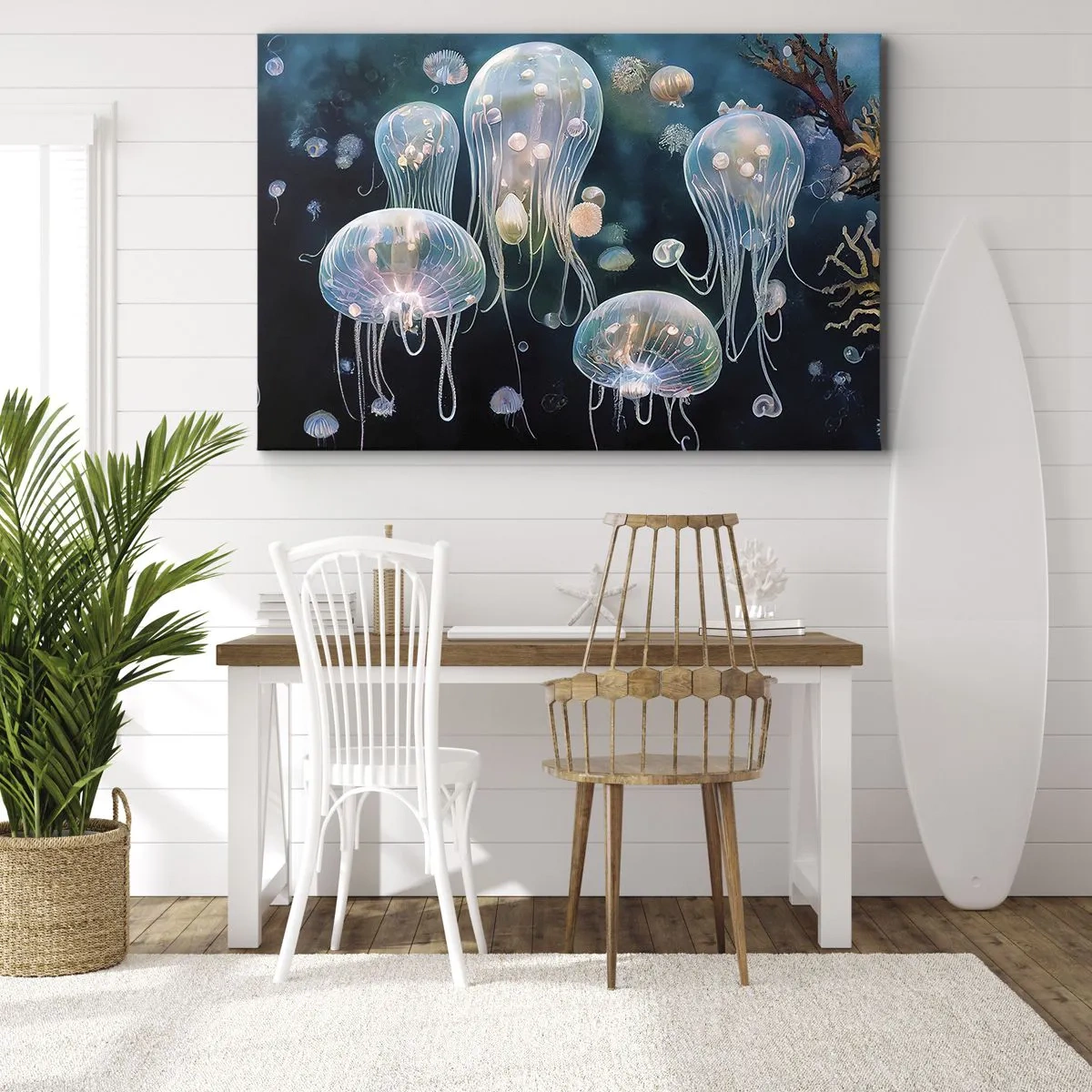 Schilderen op canvas - Delicate kwallen in de onderwaterwereld - 70x50cm - Ondferwaterbal - Moderne wanddecoratie voor woonkamer en slaapkamer ARTTOR
