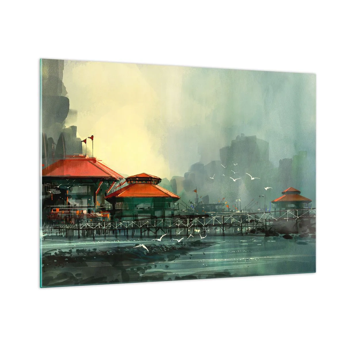 Schilderen op glas - Een zonnige dag in de haven - 100x70 cm