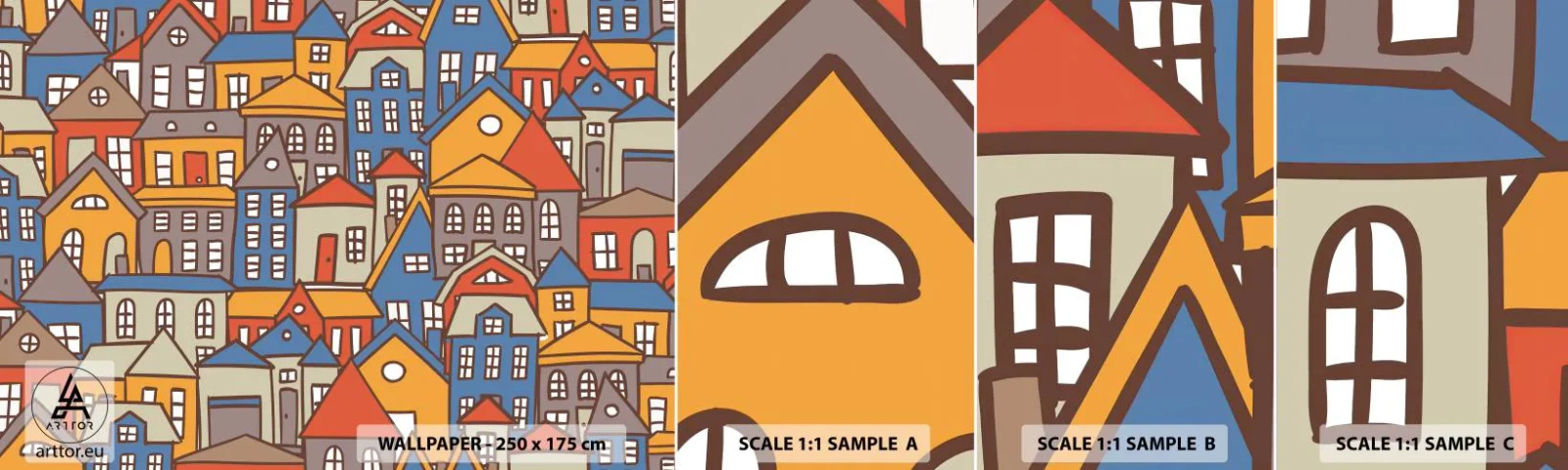 Fotobehang Monster Zelfklevend Deluxe Sticker - Achter het huis is een huis - Stad, Architectuur, Oude stad - 100x30 cm