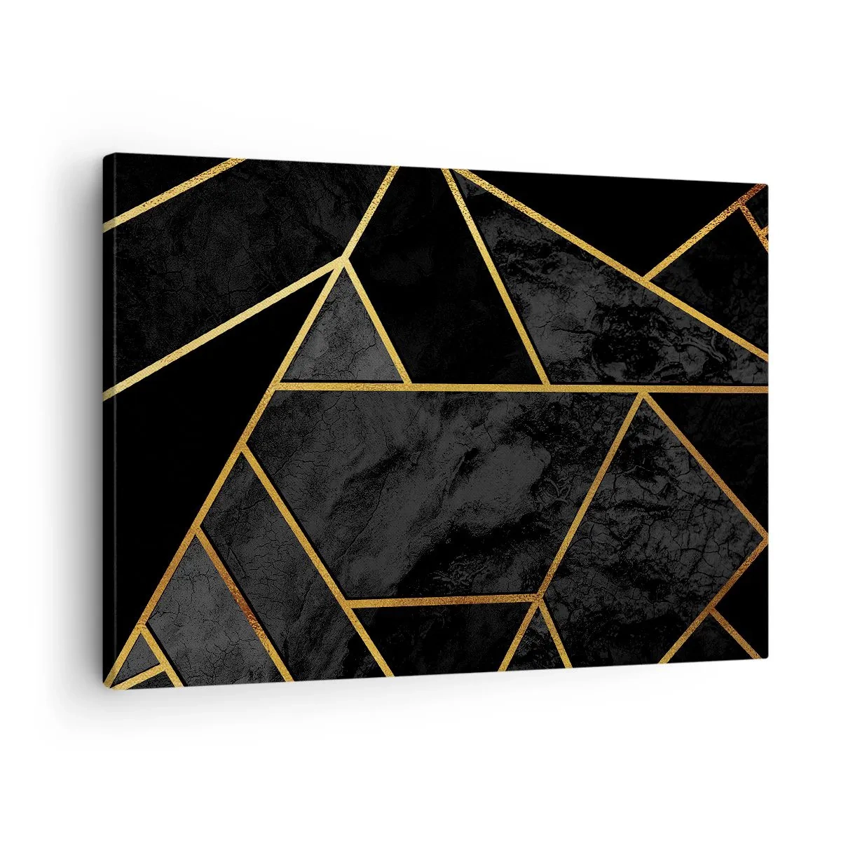 Schilderen op canvas - Geometrisch goudpatroon op een zwarte achtergrond - 70x50cm - Duisternis en glans - Moderne wanddecoratie voor woonkamer en slaapkamer ARTTOR
