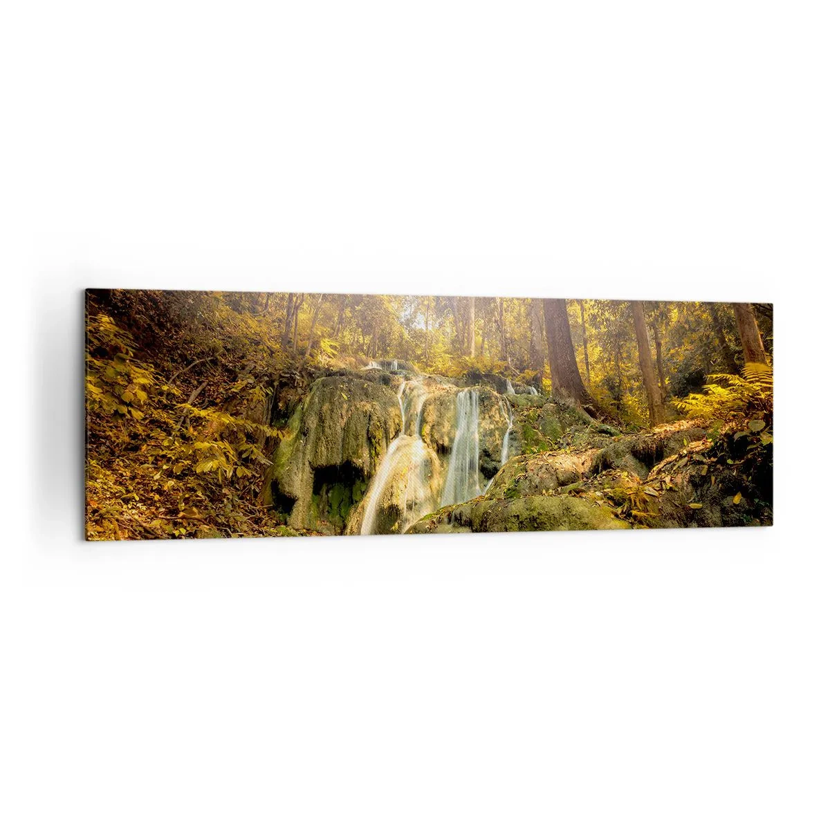 Schilderen op canvas - Boscascade in het groen - 160x50 cm