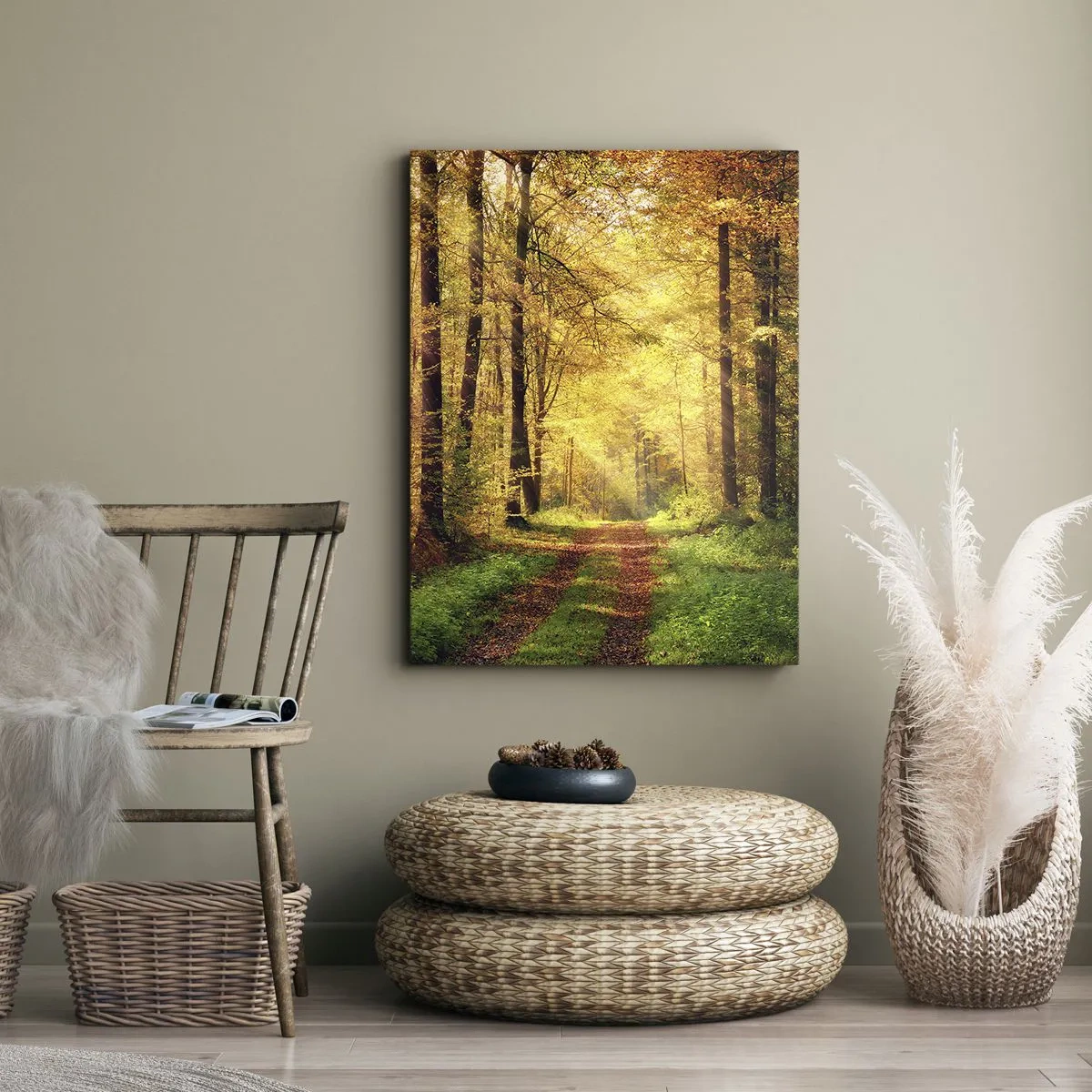 Schilderen op canvas - Bos-gouden stilte - 55x100 cm