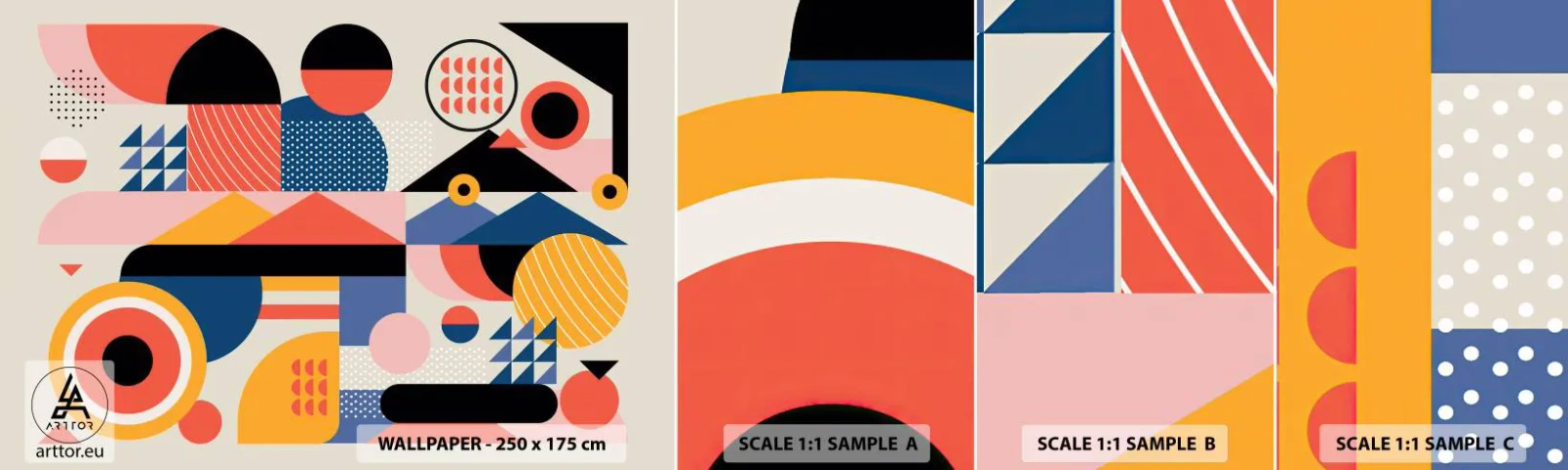 Fotobehang Monster Zelfklevend Deluxe Sticker - Compositie: speel rond - Abstractie, Vector, Modern - 100x30 cm