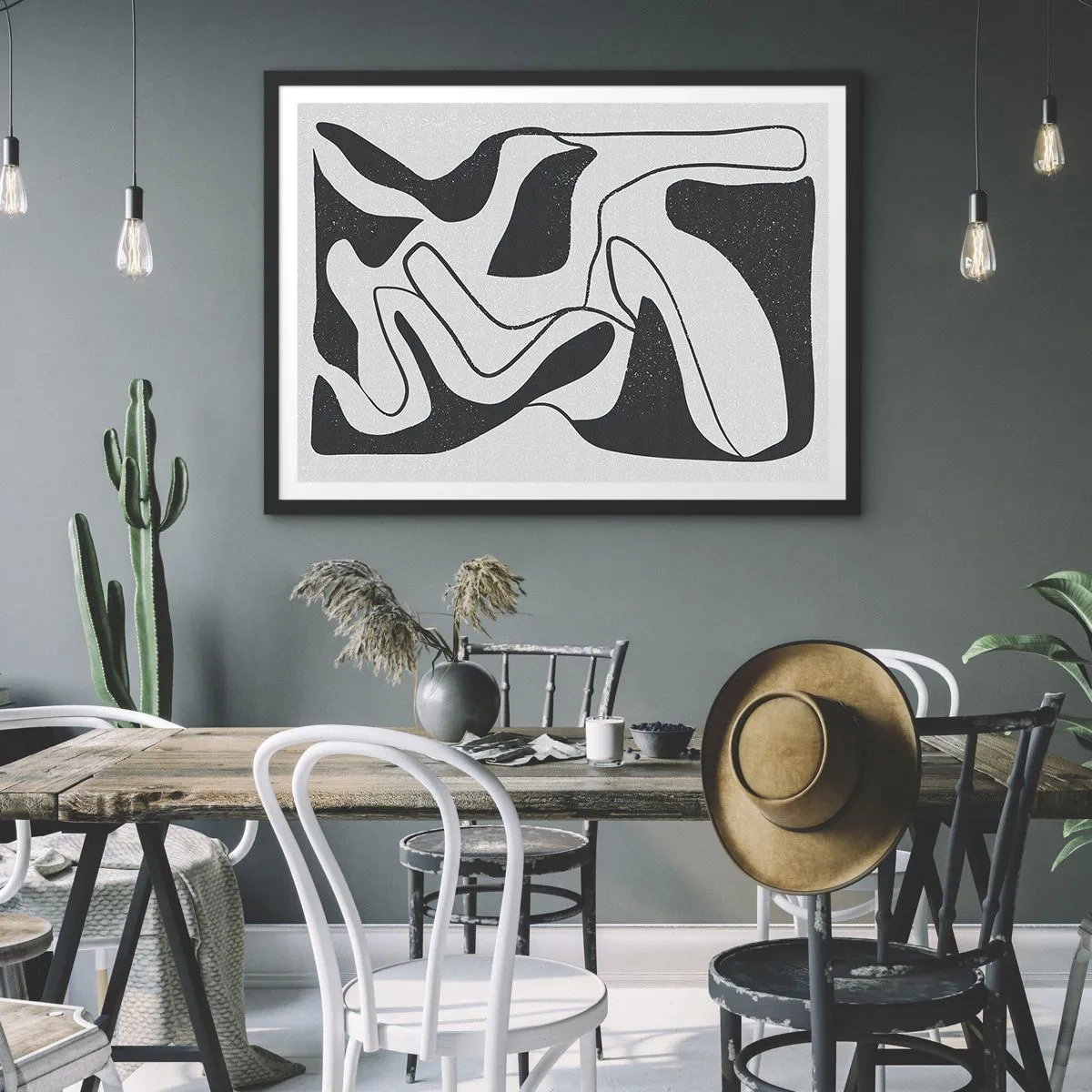 Poster in een zwarte lijst - Abstract doolhofplezier - 91x61 cm