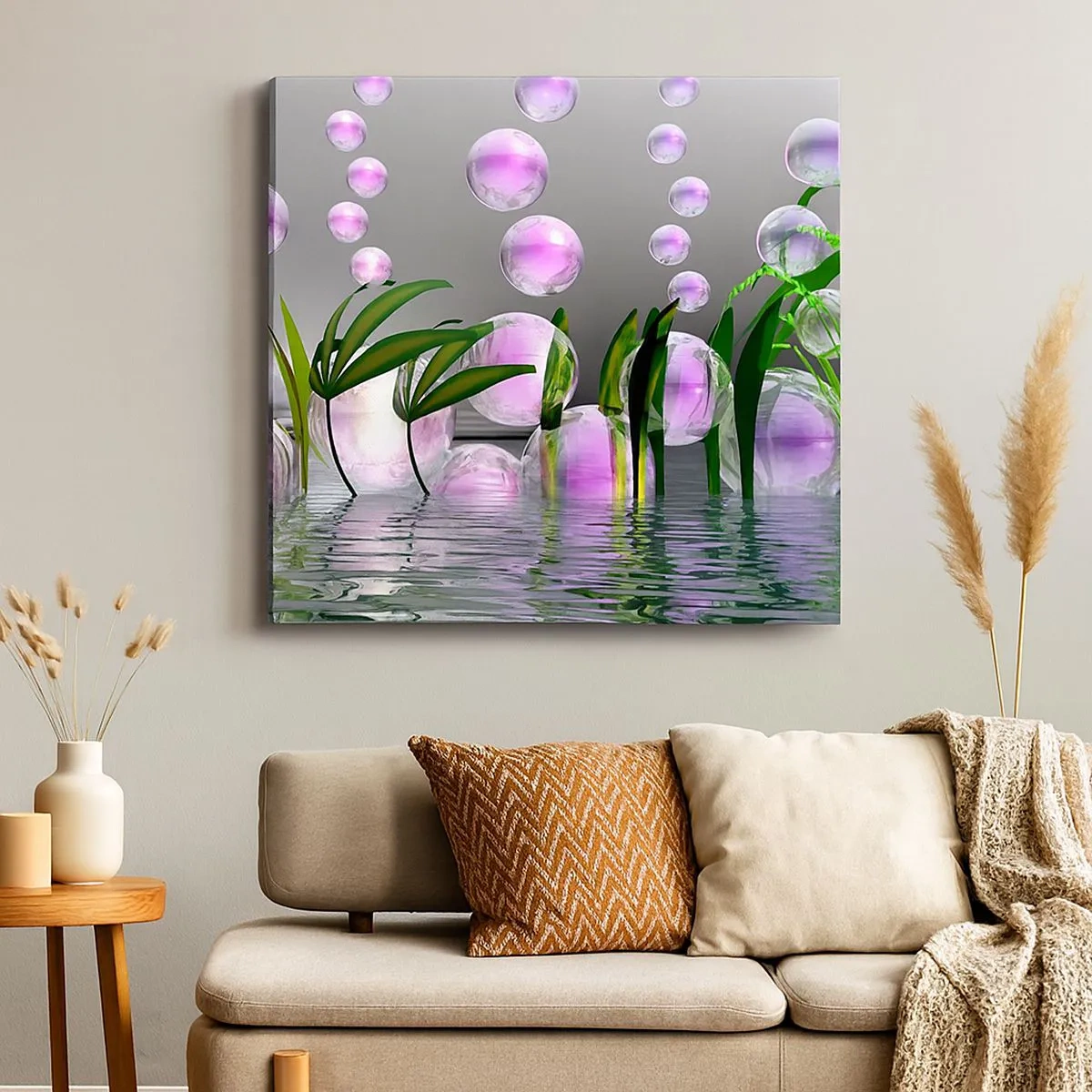 Schilderen op canvas - Een reflecterende compositie van lichtheid en leven - 30x30 cm