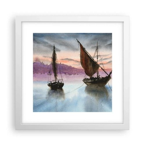 Poster in een witte lijst - Avond in de haven - 30x30 cm