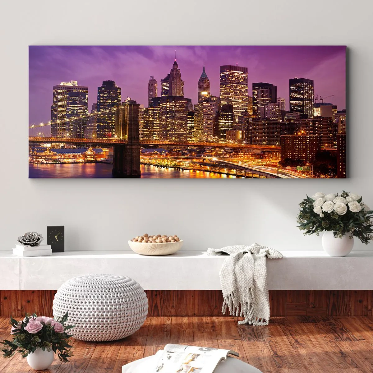 Schilderen op canvas - Violet-goud Manhattan - 160x50 cm